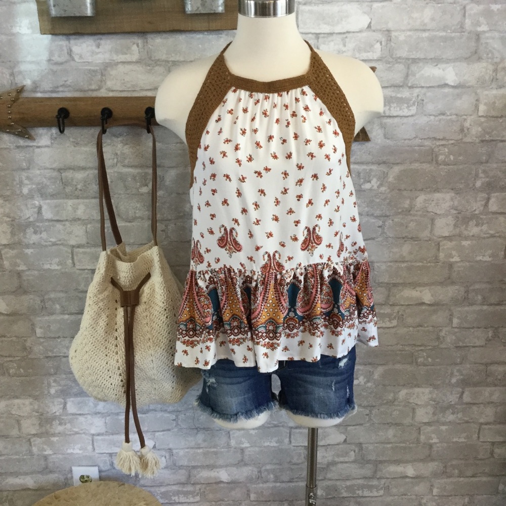 Boho crochet detail halter top